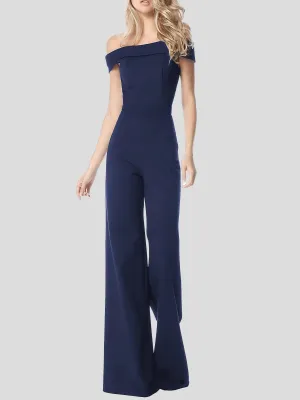 Solid One Line Collar Elegant Jumpsuit for Women