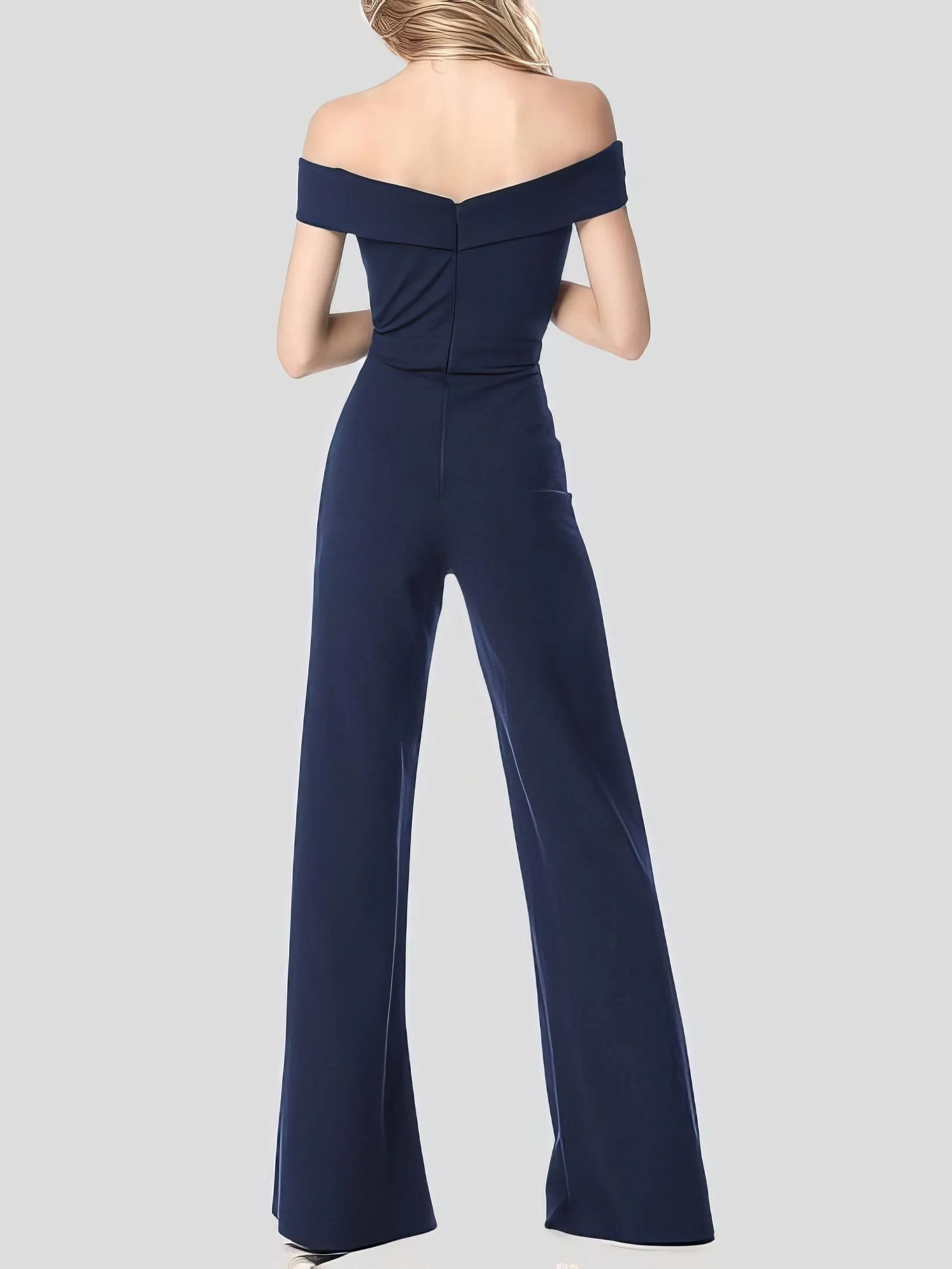 Solid One Line Collar Elegant Jumpsuit for Women