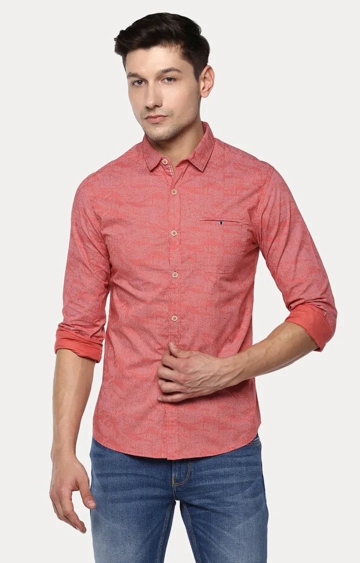 Spykar Men'S Orange Cotton Printed Casual Shirts