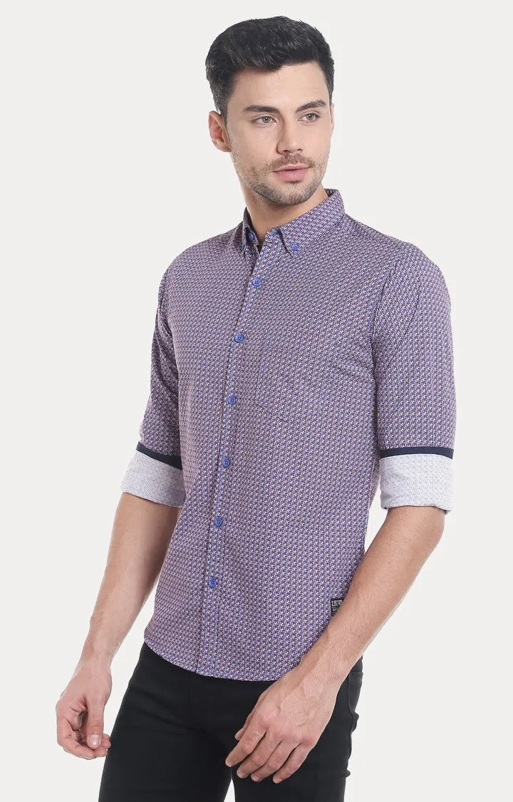 Spykar Men'S Purple Cotton Printed Casual Shirts