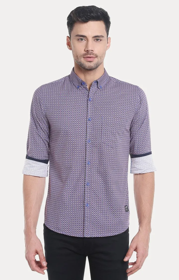 Spykar Men'S Purple Cotton Printed Casual Shirts