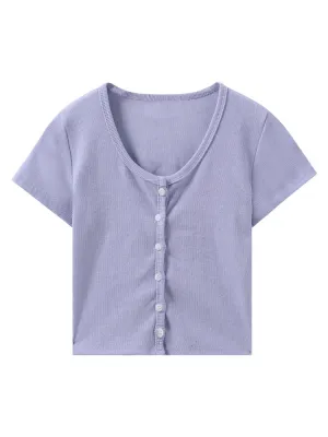 Summer Korean INS Short Popular Cardigan Purple Tops Feminine Bare Belly Short Sleeve T-Shirt Women Outerwear