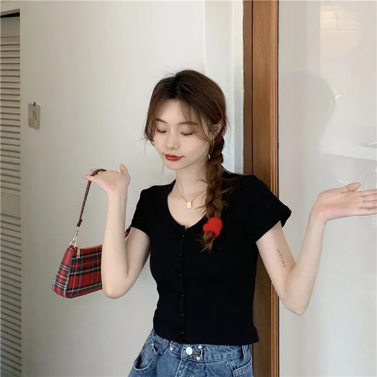 Summer Korean INS Short Popular Cardigan Purple Tops Feminine Bare Belly Short Sleeve T-Shirt Women Outerwear