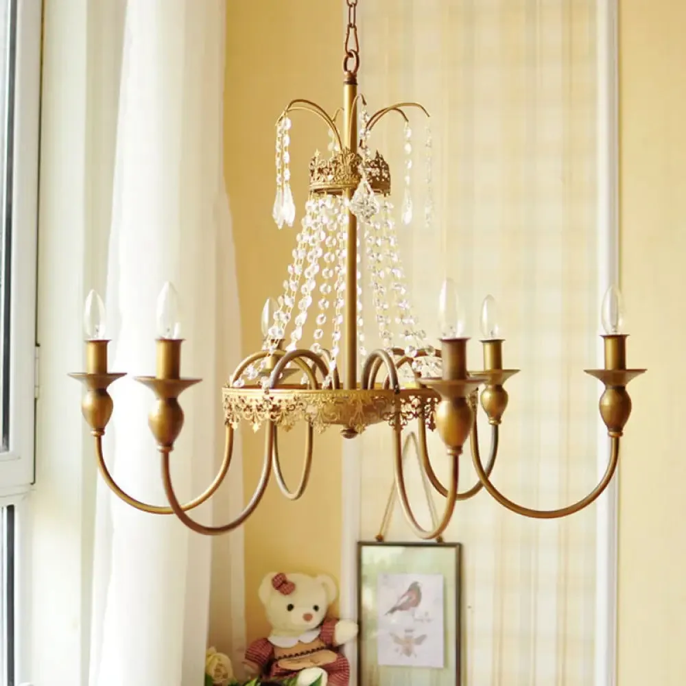 Traditional Metal Chandelier - Gold/Grey Finish with Crystal Accents - 6-Light Ceiling Pendant for Living Room