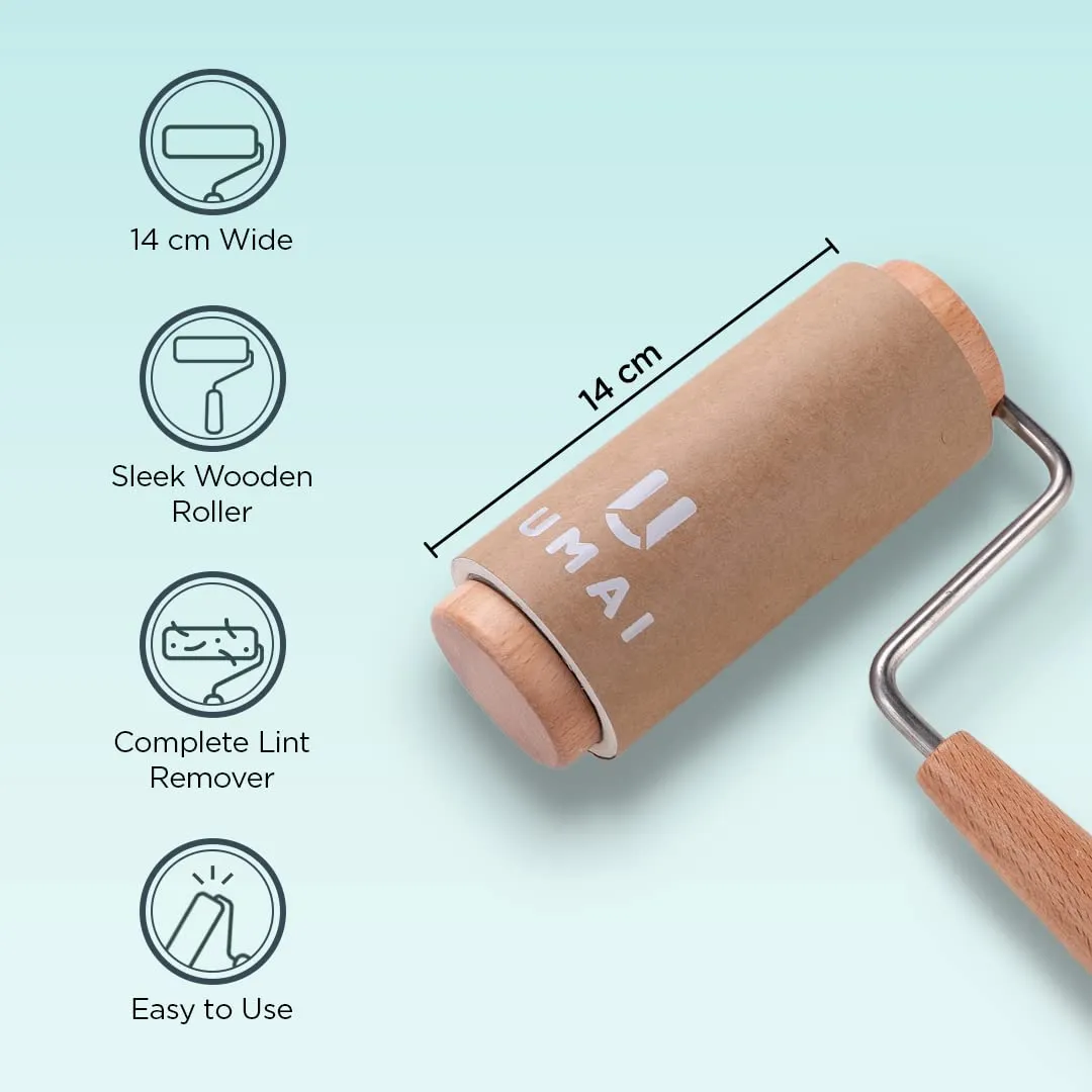 UMAI-Lint Roller For Clothes(2 Rollers   4 Replacement Rolls-Total 360 Sheets)|Wooden Eco-Friendly Lint Roller For Clothes,Pet Hair,Sweaters,Blankets With 14 Cm Width Of Sticky Sheet|Lint Remover