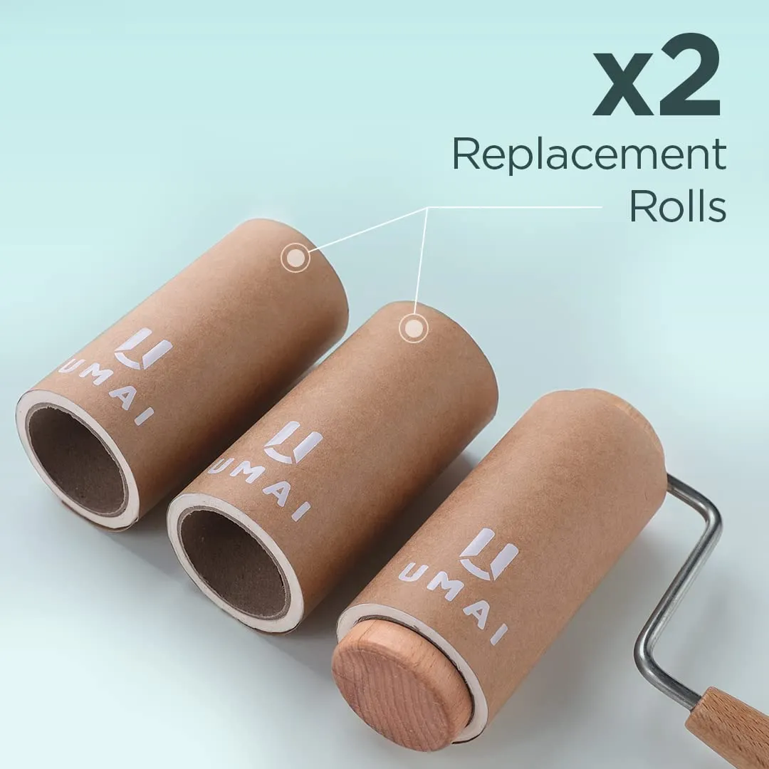 UMAI-Lint Roller For Clothes(2 Rollers   4 Replacement Rolls-Total 360 Sheets)|Wooden Eco-Friendly Lint Roller For Clothes,Pet Hair,Sweaters,Blankets With 14 Cm Width Of Sticky Sheet|Lint Remover