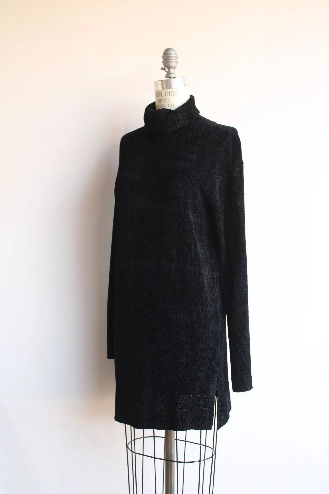 Vintage 1990s 2000s Black Chenille Turtleneck Sweater