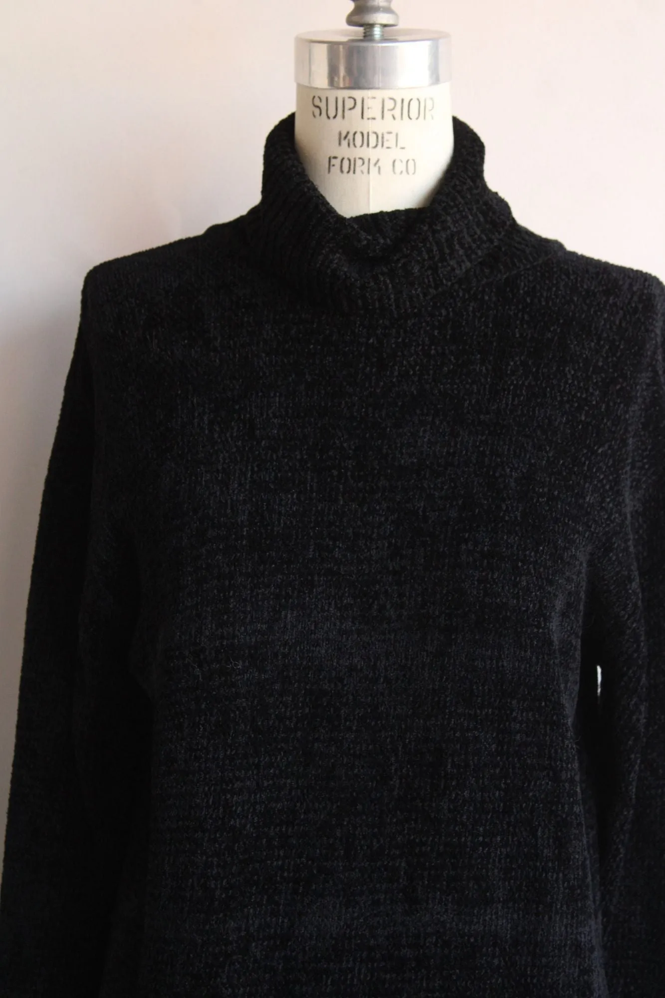 Vintage 1990s 2000s Black Chenille Turtleneck Sweater