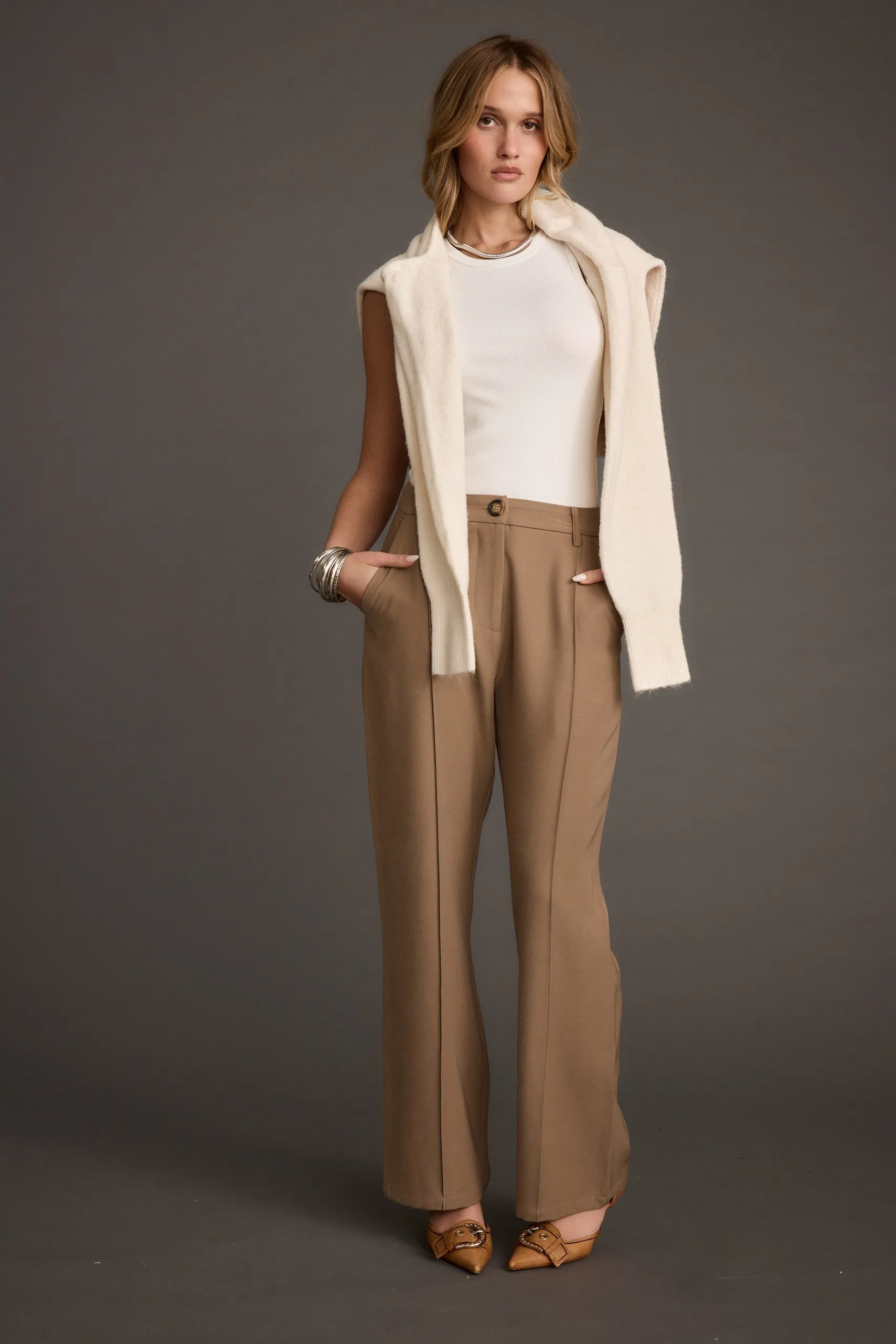 Virginia Taupe Seamed Slim Leg Trousers