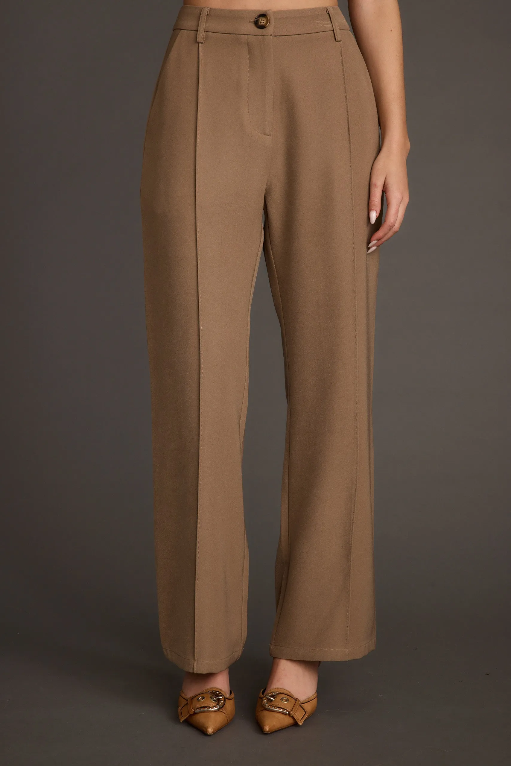 Virginia Taupe Seamed Slim Leg Trousers