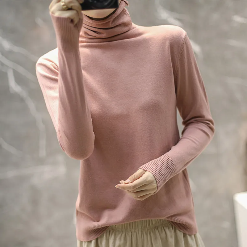 Women Wool Turtleneck All-Matching High Collar Slimming Sweater