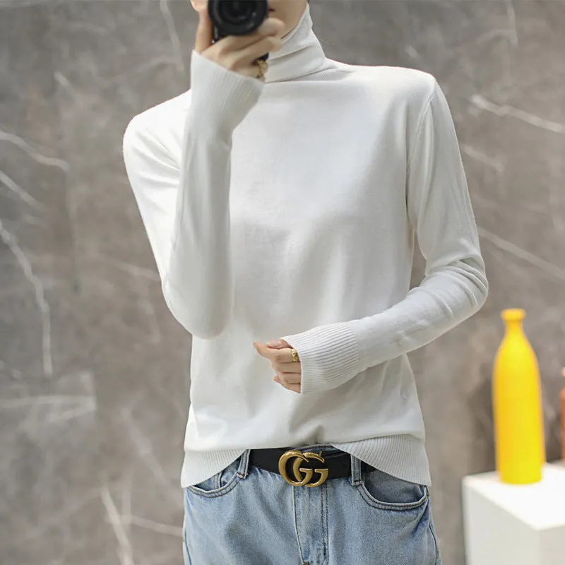 Women Wool Turtleneck All-Matching High Collar Slimming Sweater