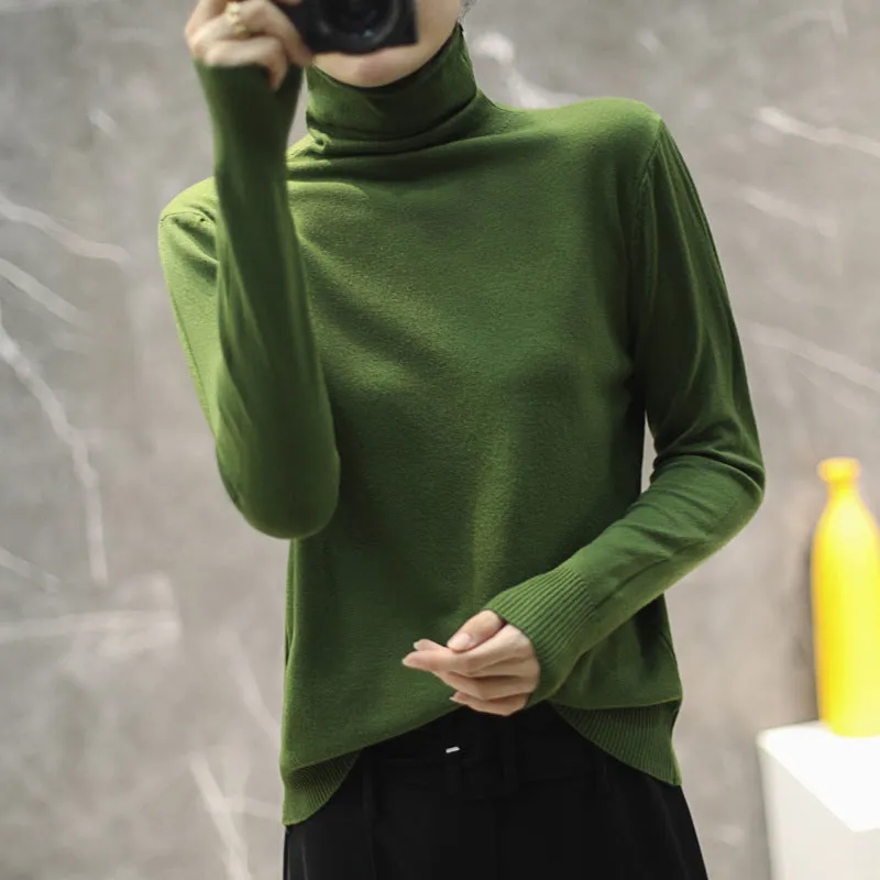 Women Wool Turtleneck All-Matching High Collar Slimming Sweater