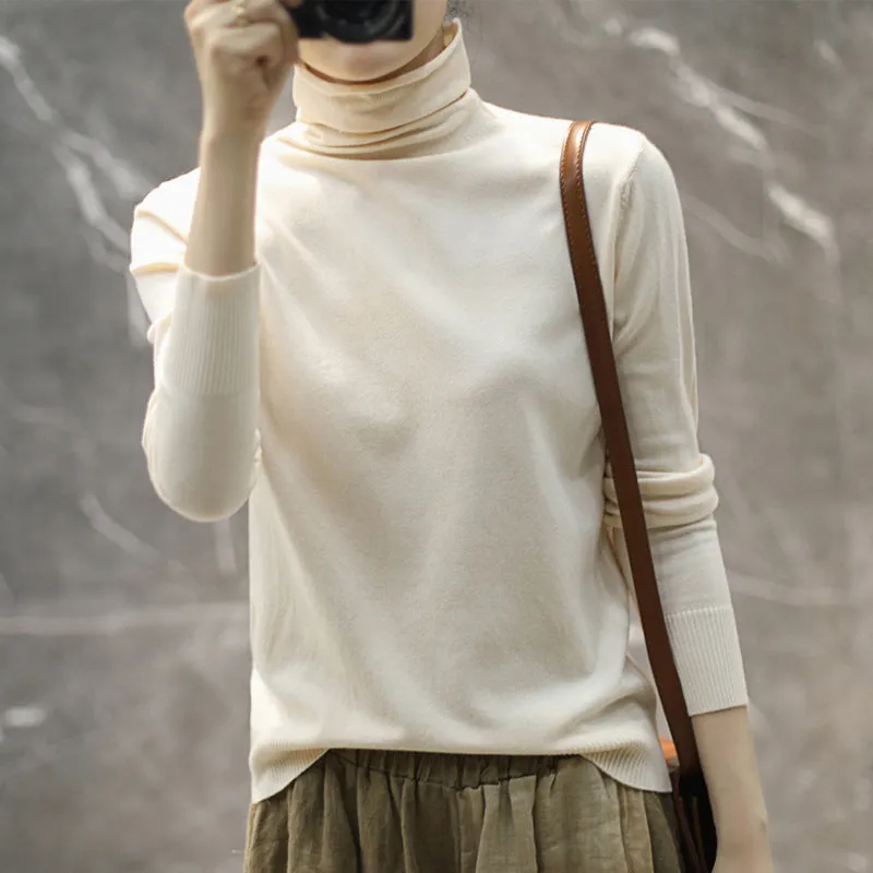 Women Wool Turtleneck All-Matching High Collar Slimming Sweater