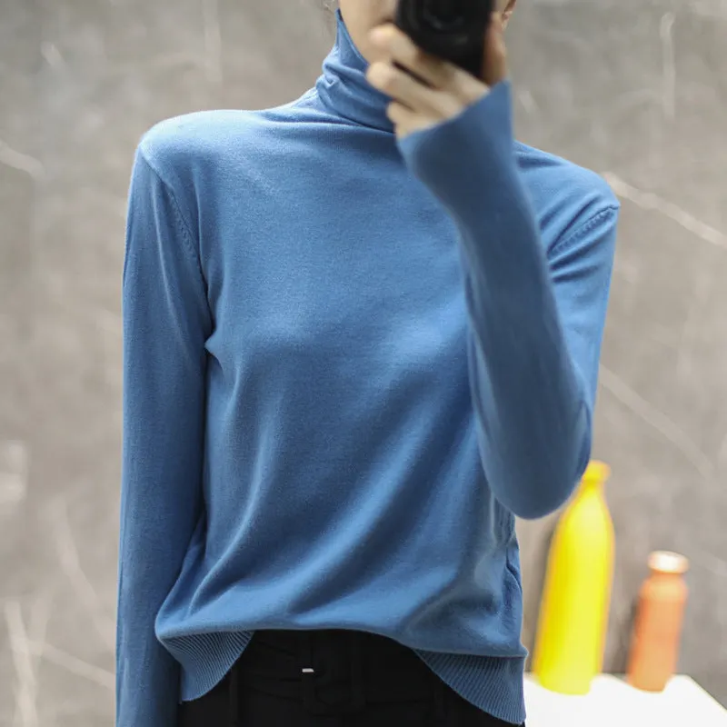 Women Wool Turtleneck All-Matching High Collar Slimming Sweater